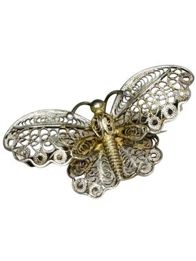 Antique Silver Vermeil Cannetille Butterfly Brooch